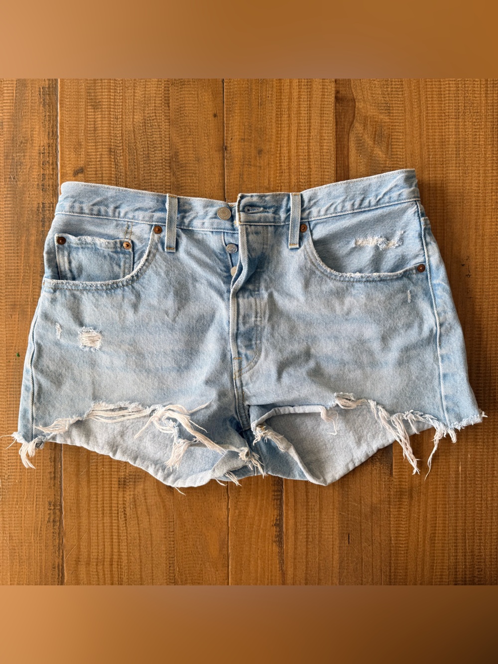 Levi's Light Blue Distressed Cutoff Jean Shorts